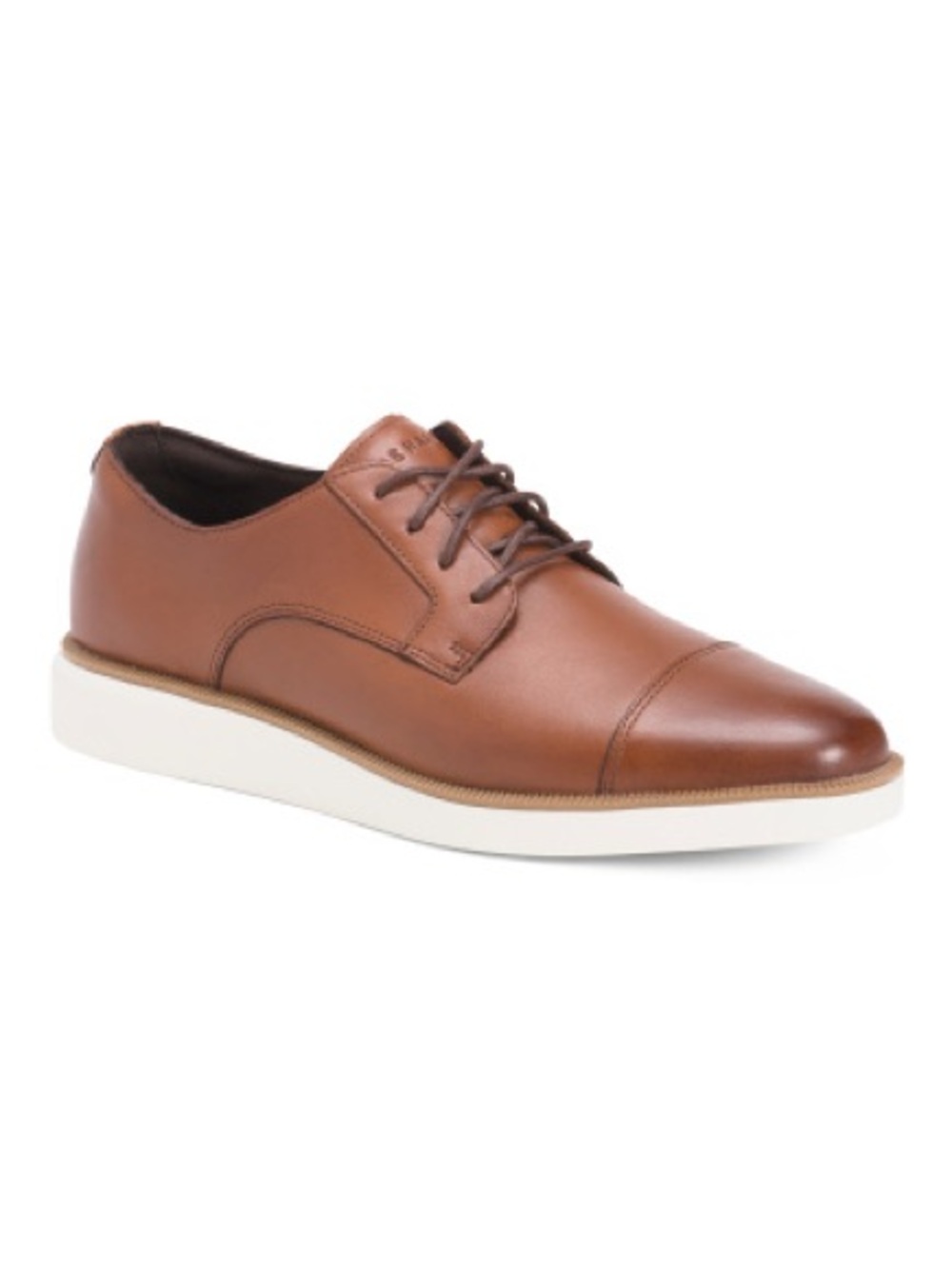 Cole Haan Tan Leather Cap-Toe Derby with White Sole